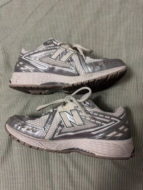 New Balance Silver and White Athletic Sneakers